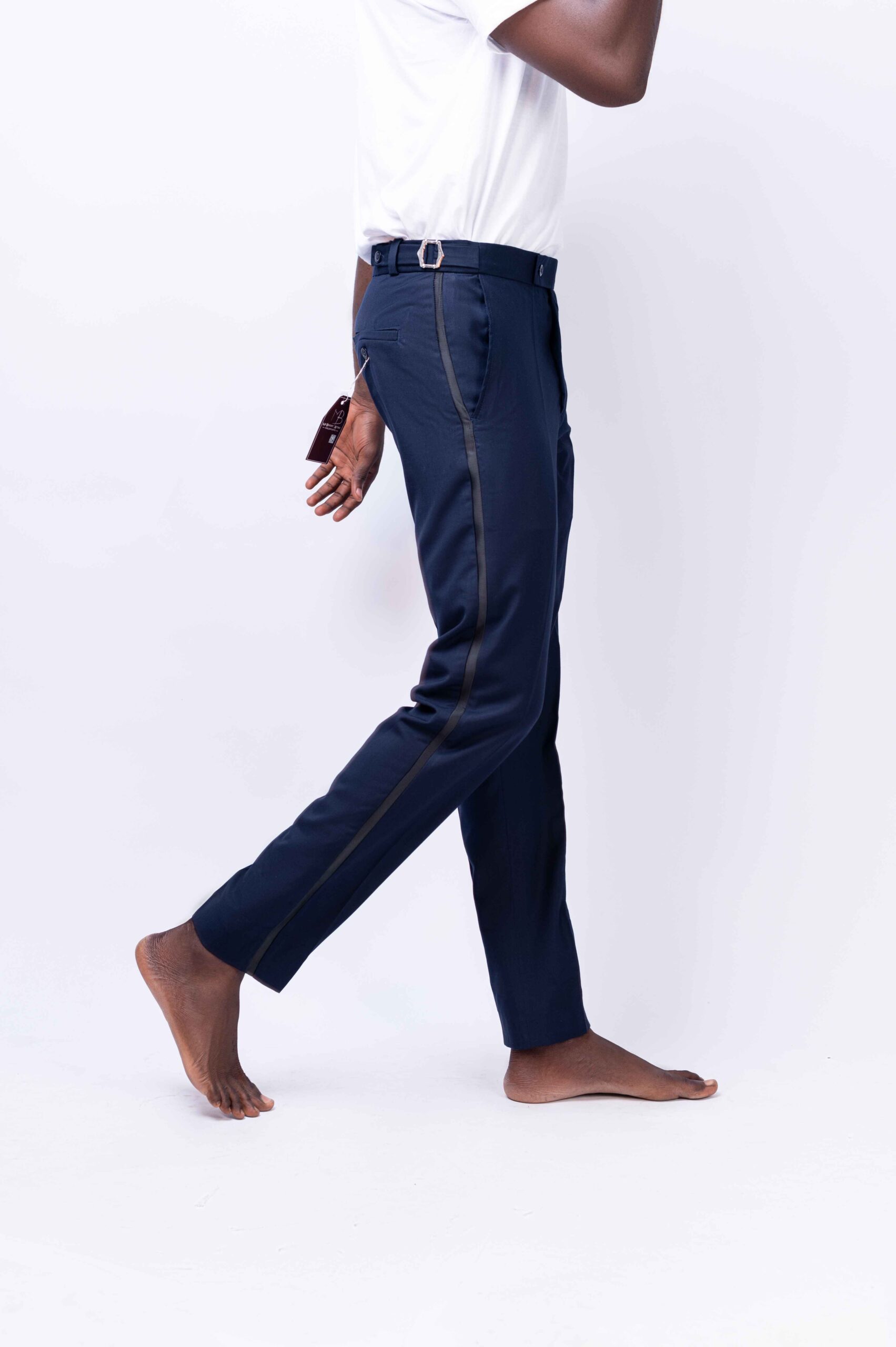 Navy-blue Beltless Tuxedo Pants - Image 3