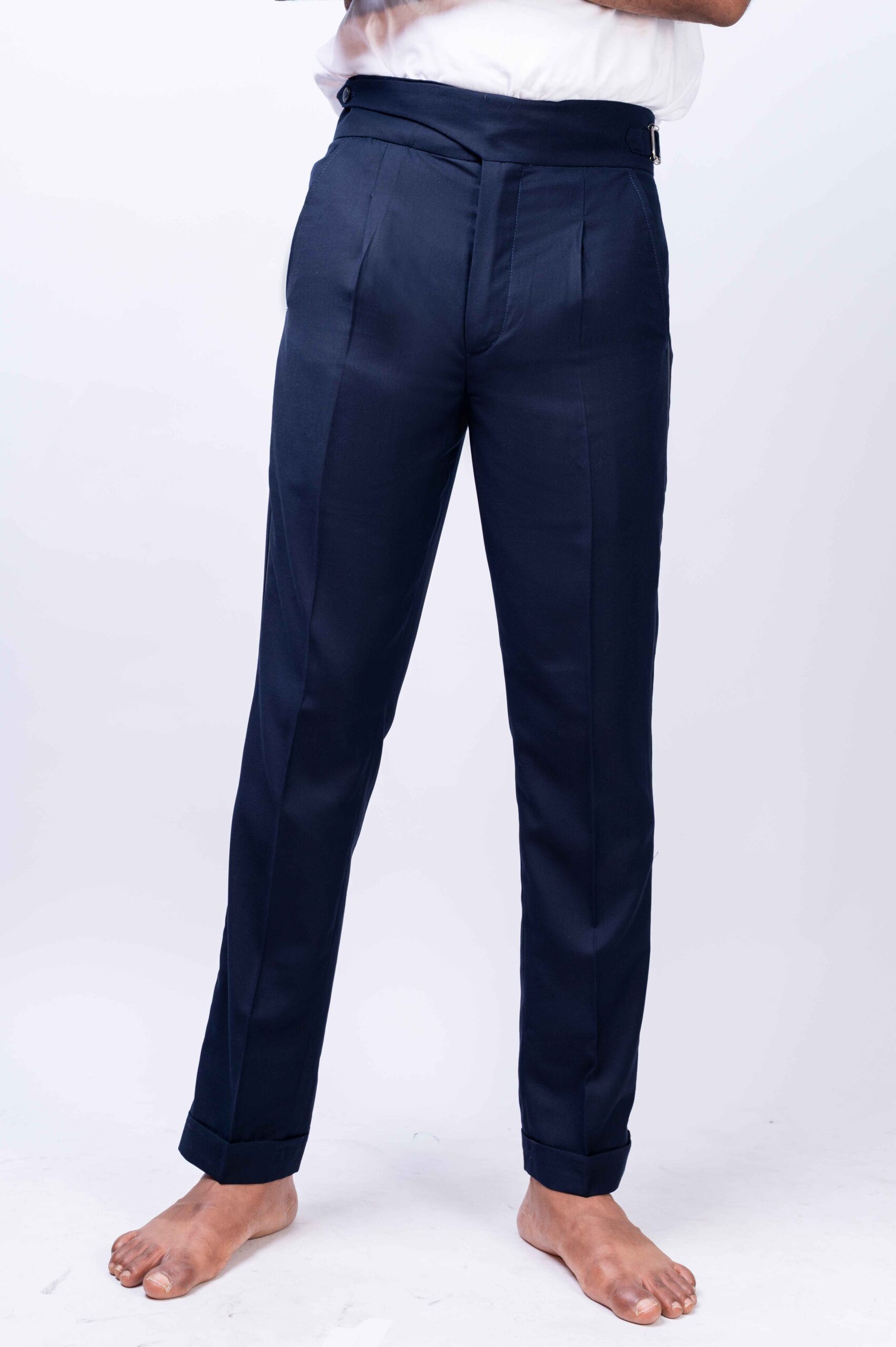Navy-blue High-waist & Tuxedo Pants