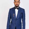 Navy-blue Shawl Lapel Two-piece Suit