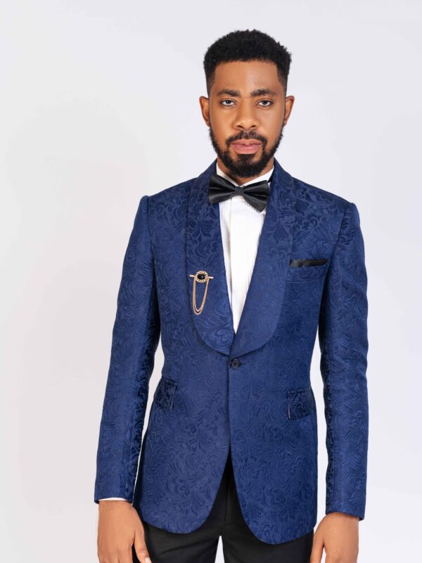 Navy-blue Shawl Lapel Two-piece Suit