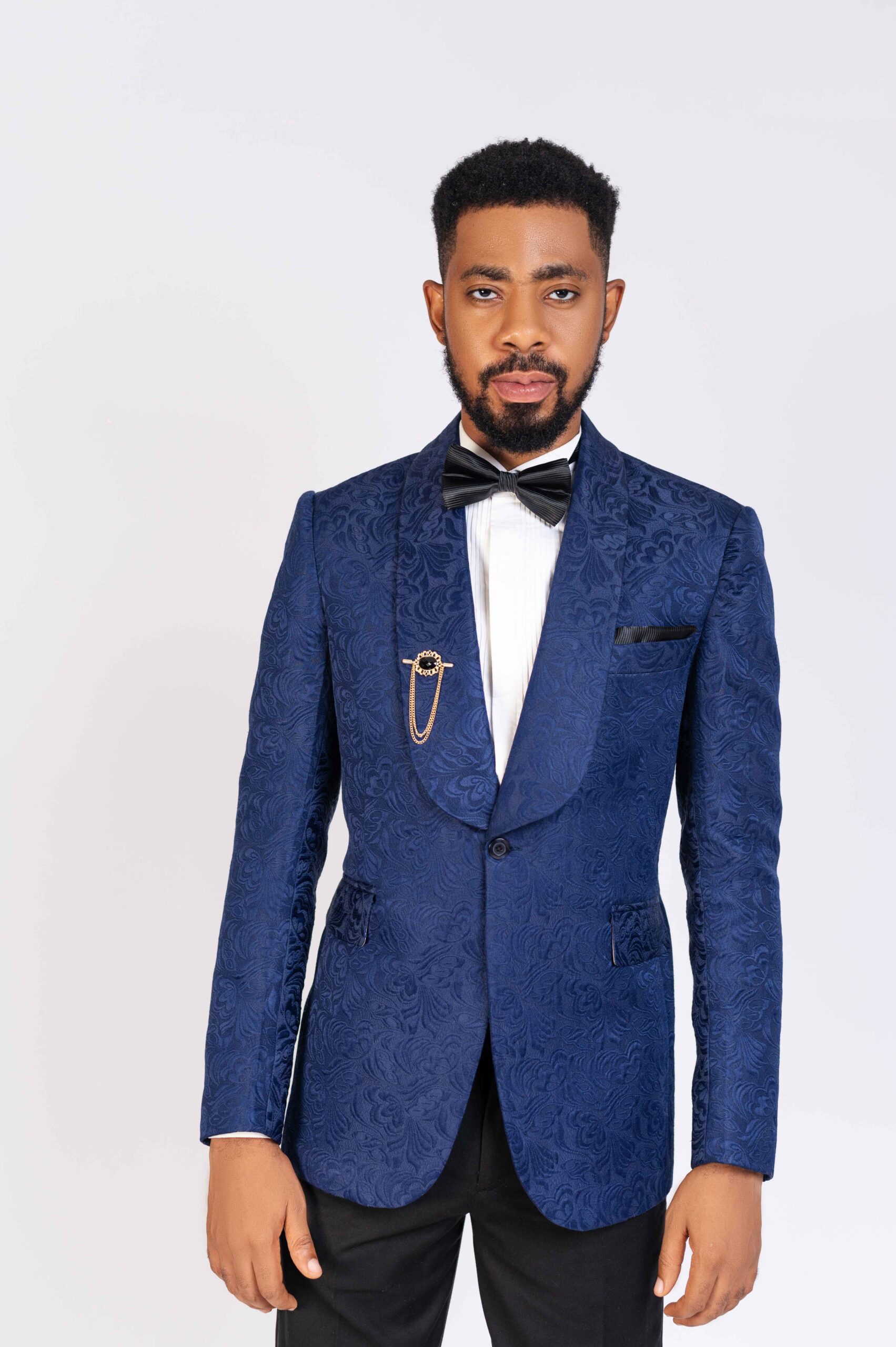Navy-blue Shawl Lapel Two-piece Suit