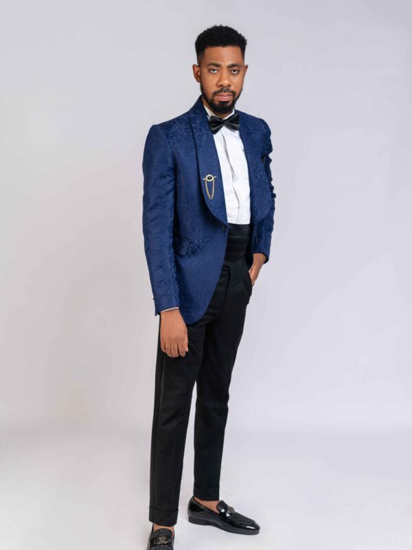 Navy-blue Shawl Lapel Two-piece Suit