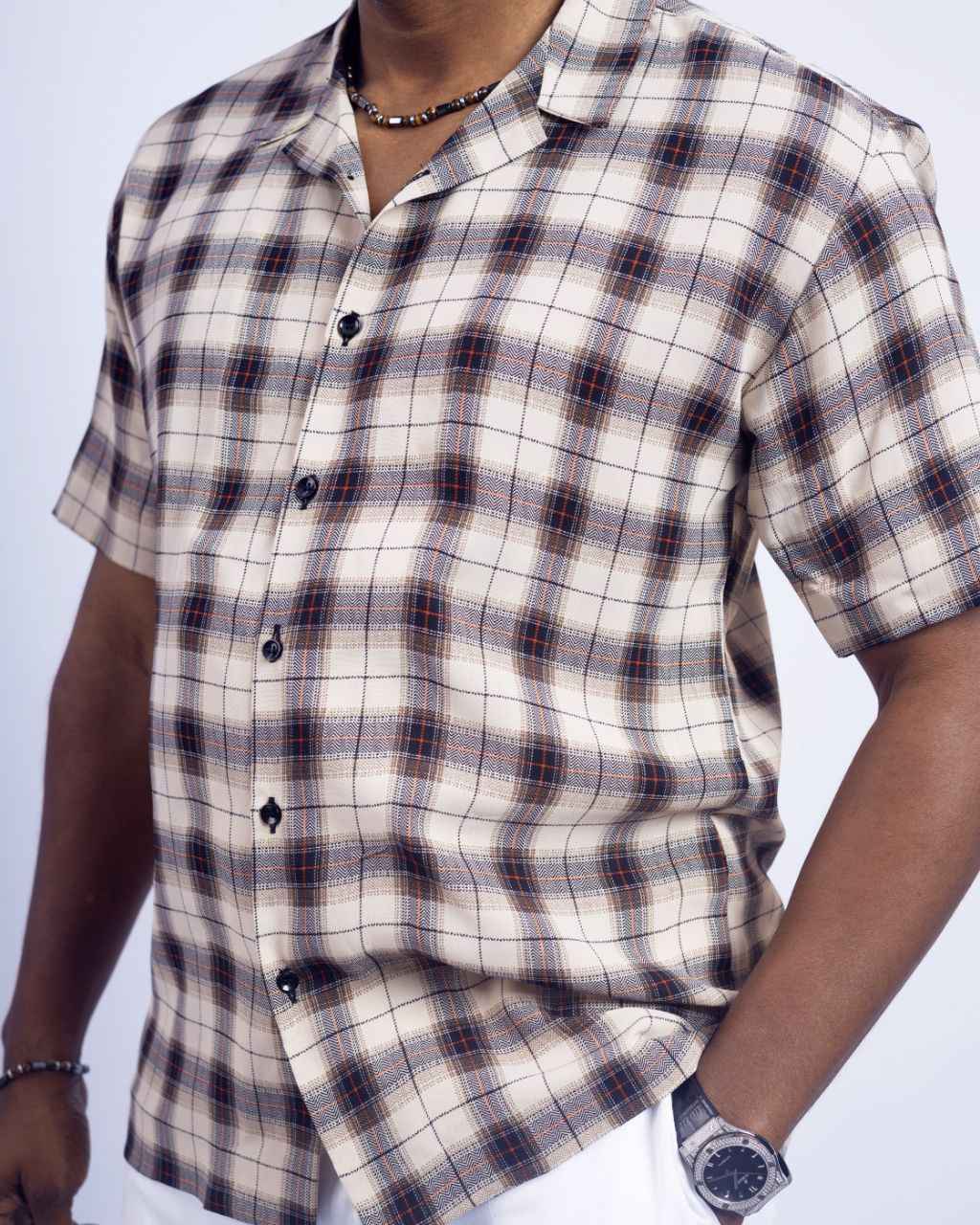 Viscose Rayon and Off-white two-piece Cuban collar shirt paired with Palazzo pant