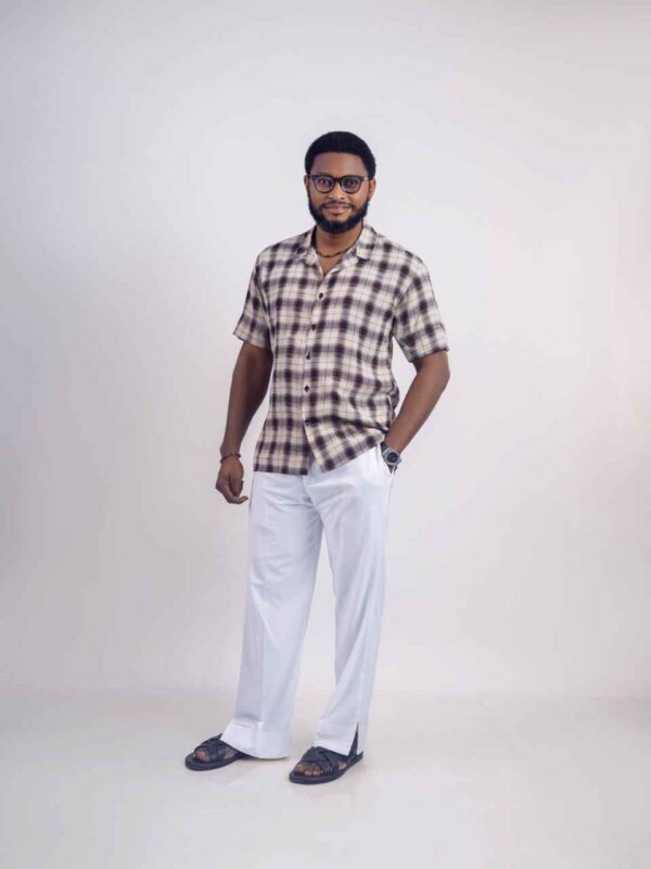 Viscose Rayon and Off-white two-piece Cuban collar shirt paired with Palazzo pant