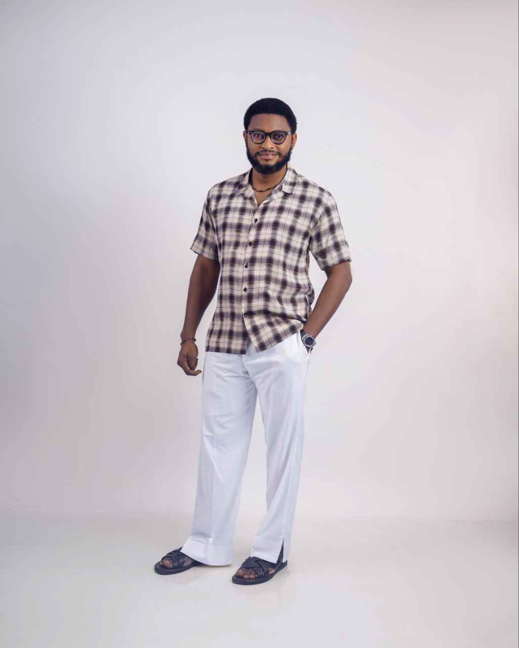 Viscose Rayon and Off-white two-piece Cuban collar shirt paired with Palazzo pant