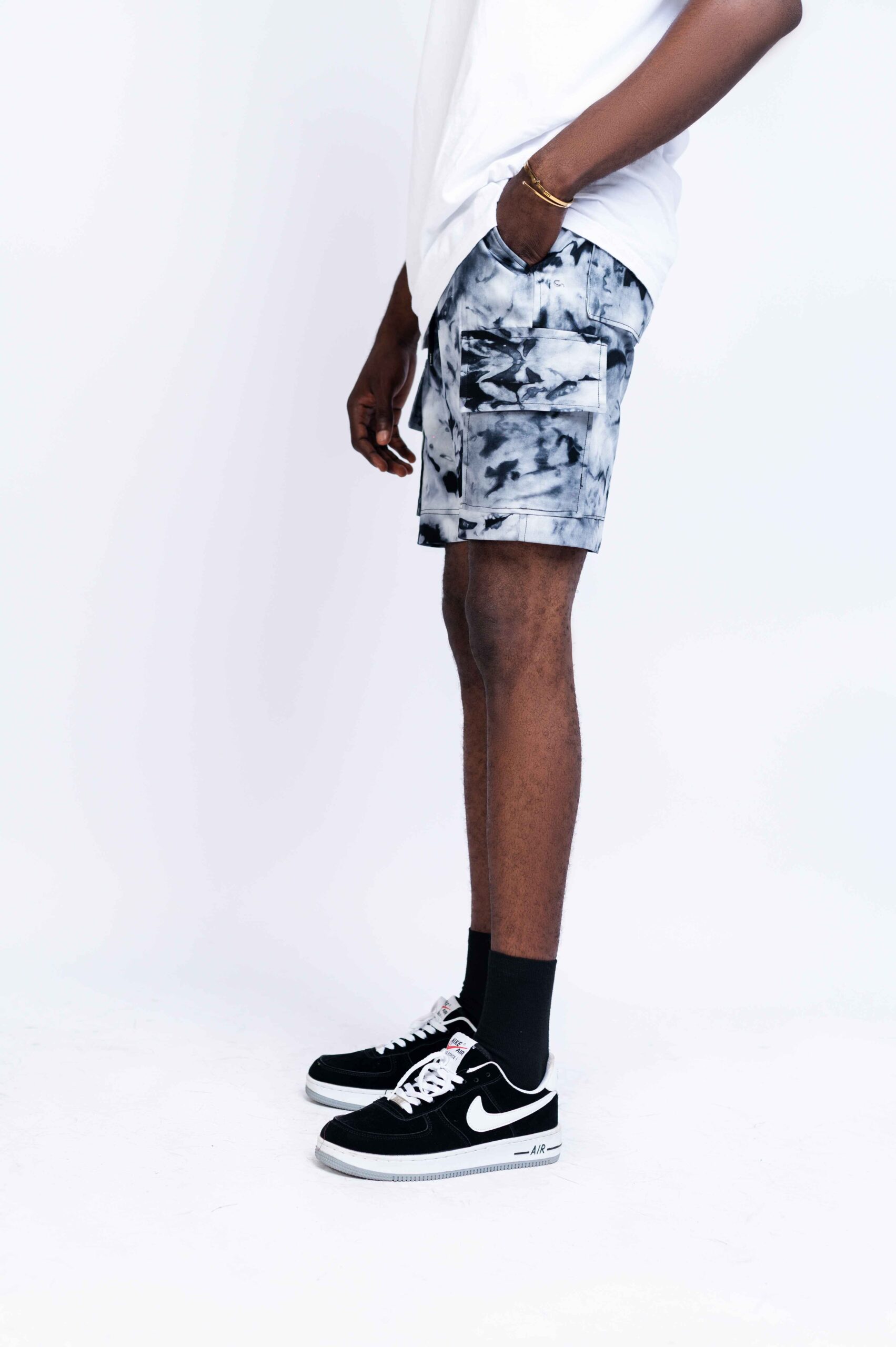 Black and white Adire shorts