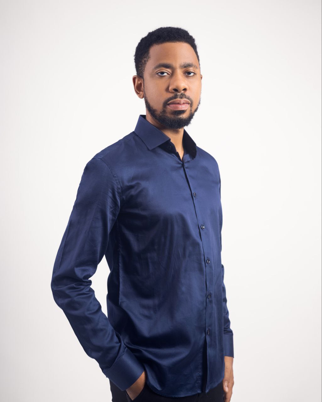 Navy-blue Classic Collar Dress Shirt