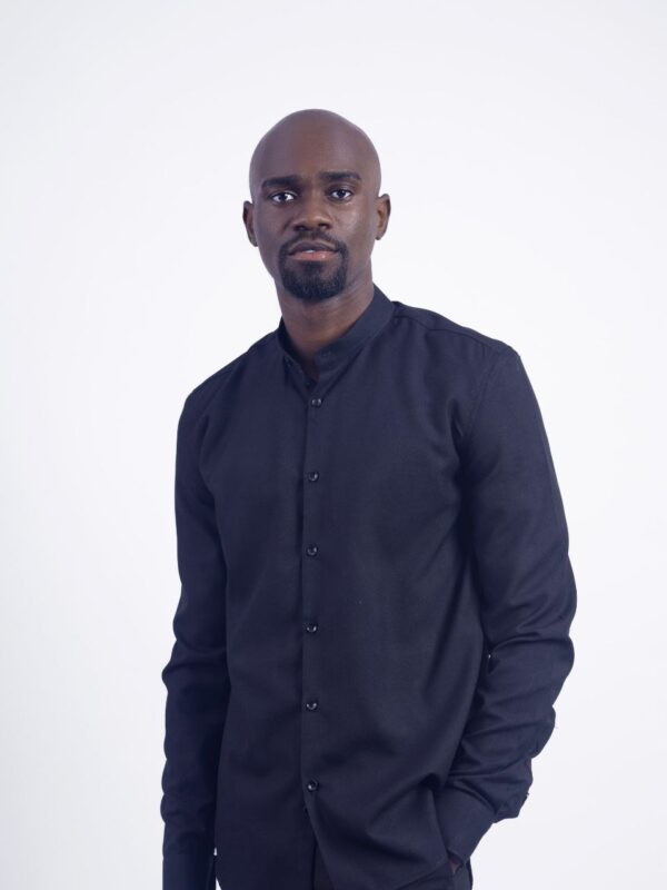 black band collar shirt