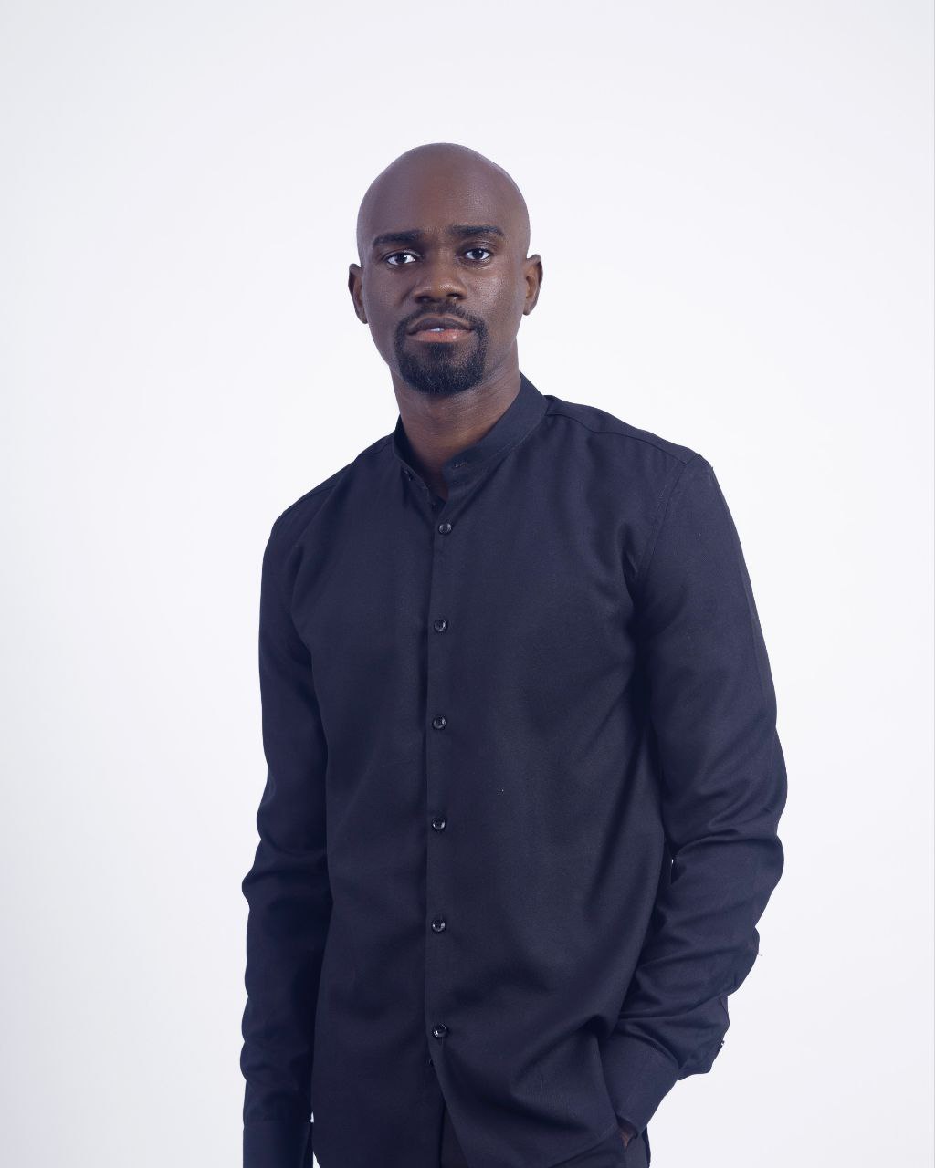 black band collar shirt