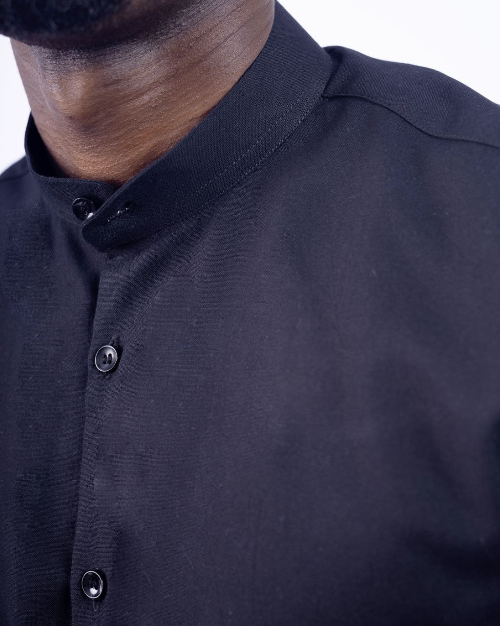 black band collar shirt