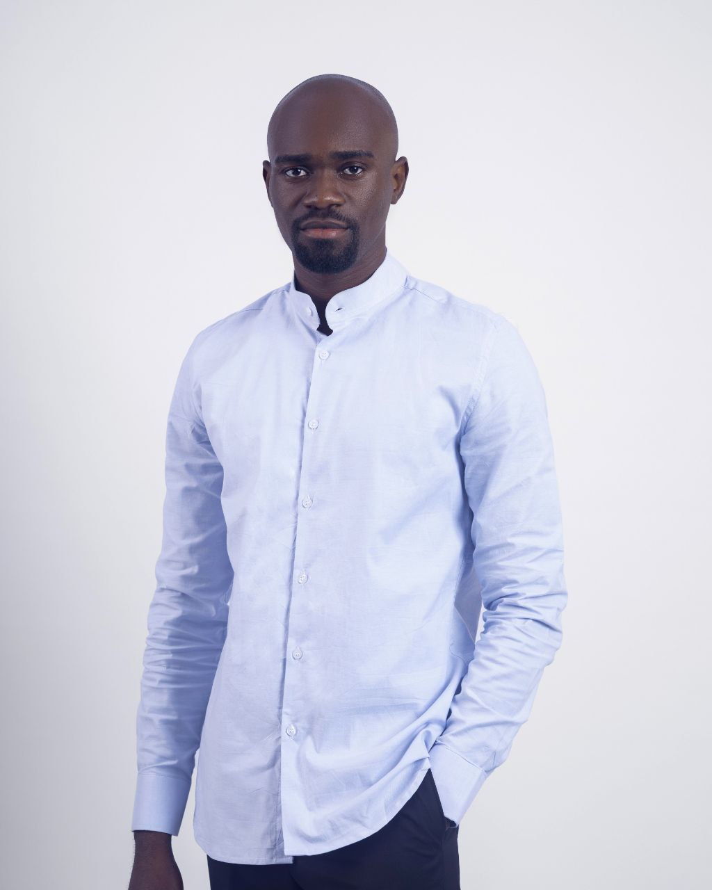 Sky-blue Band Collar Shirt - Image 2