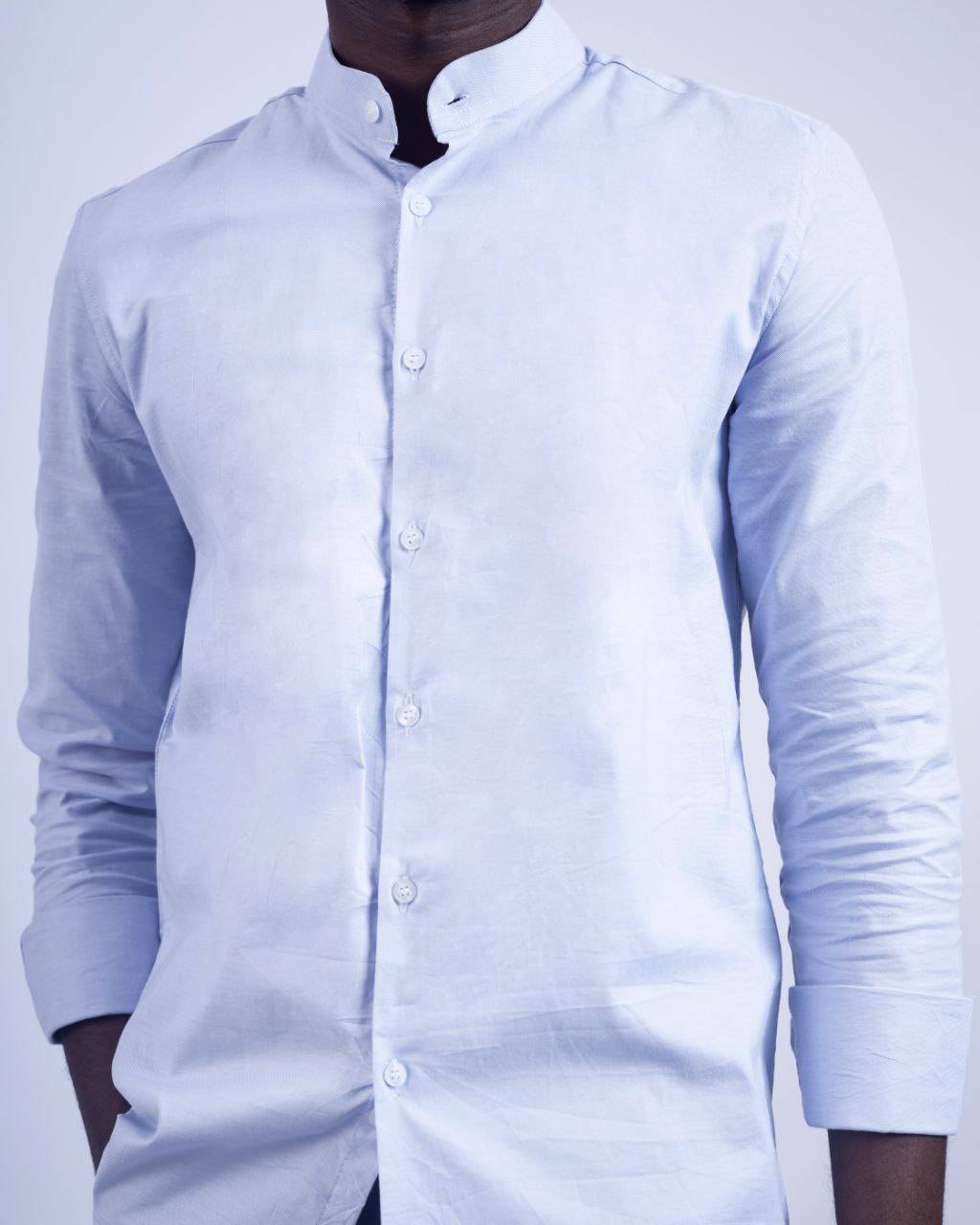 Sky-blue Band Collar Shirt - Image 3