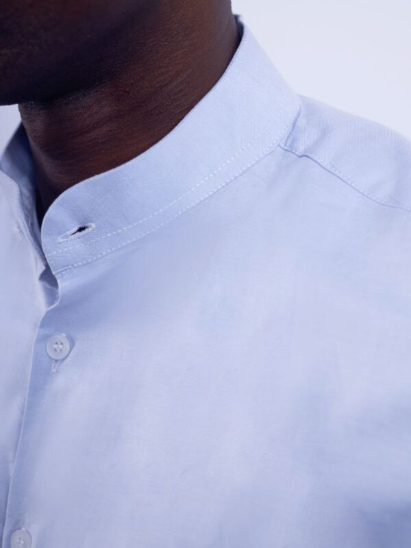 Sky-blue Band Collar Shirt