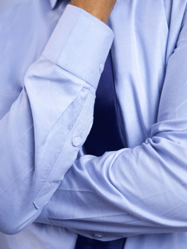 sky blue collared shirt