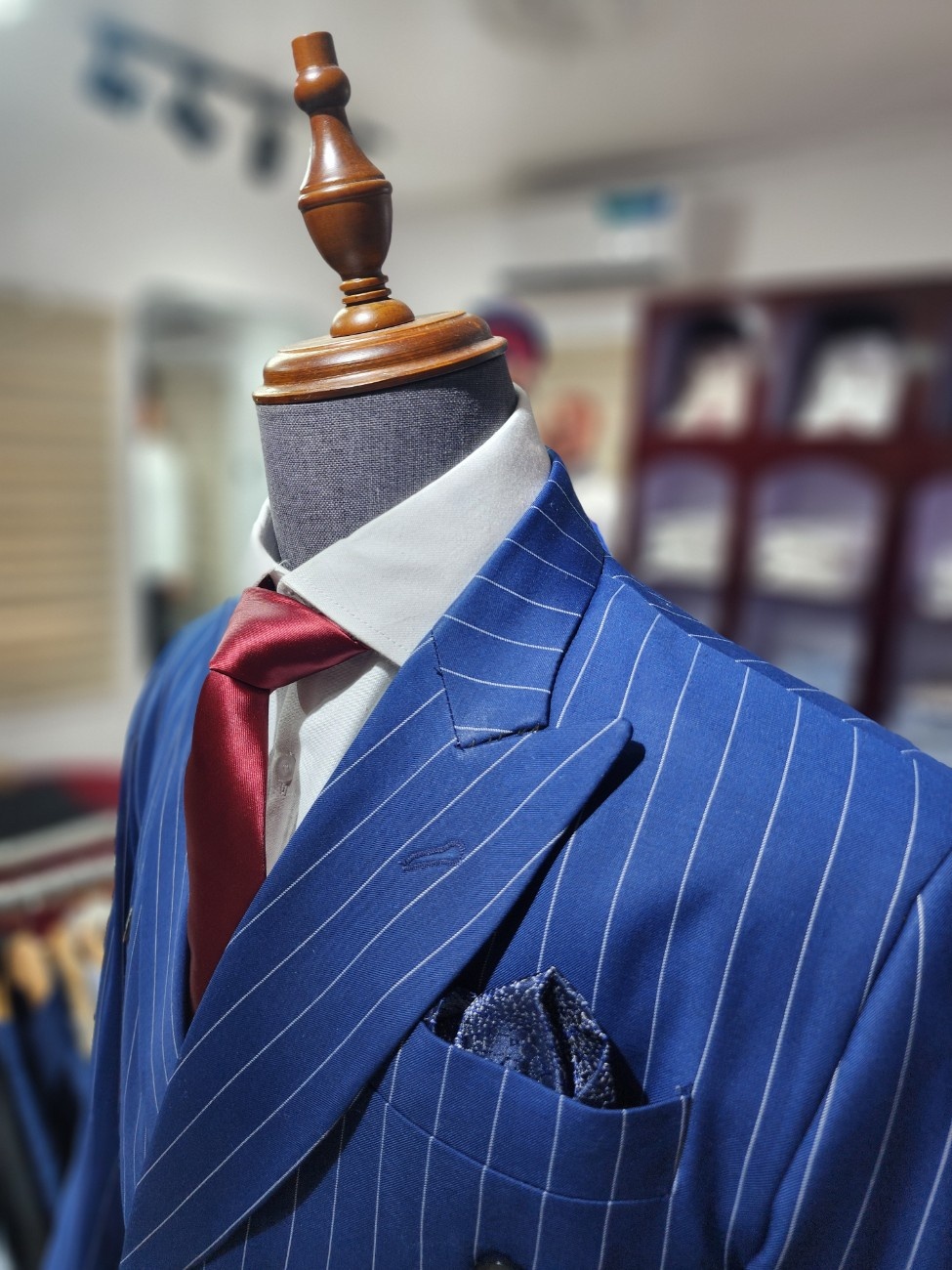 Double Breasted Stripe Suit - Navy- Blue - Image 2